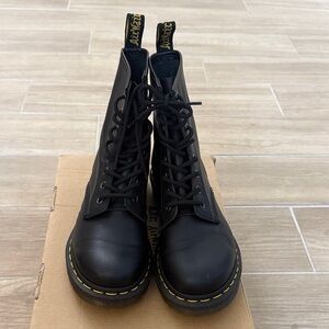 Dr. Martens 1460 Black Combat Boots with Yellow Stitching